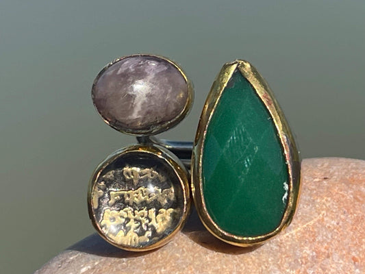 Fabulous vintage ring, large green ring, boho vintage jewellery, ethical jewellery, gypsy ring. Gypsy jewellery, statement jewellery