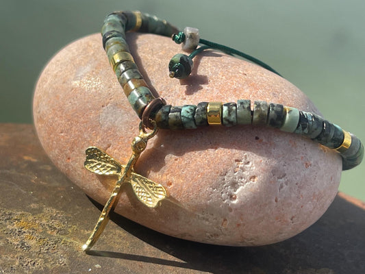 Adjustable Picasso jasper gemstone bracelet, handmade bracelet. Orange bracelet. Ethical jewellery, handmade unique jewellery.