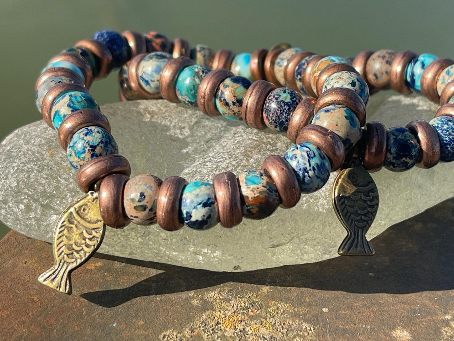 Ocean jasper gemstone bracelet, handmade gift for him or her. Ethical jewellery, handmade unique jewellery. Unusual gifts for women
