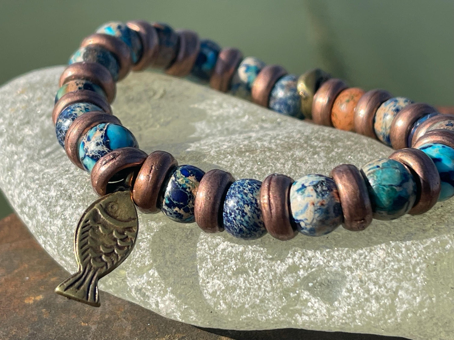 Ocean jasper gemstone bracelet, handmade gift for him or her. Ethical jewellery, handmade unique jewellery. Unusual gifts for women
