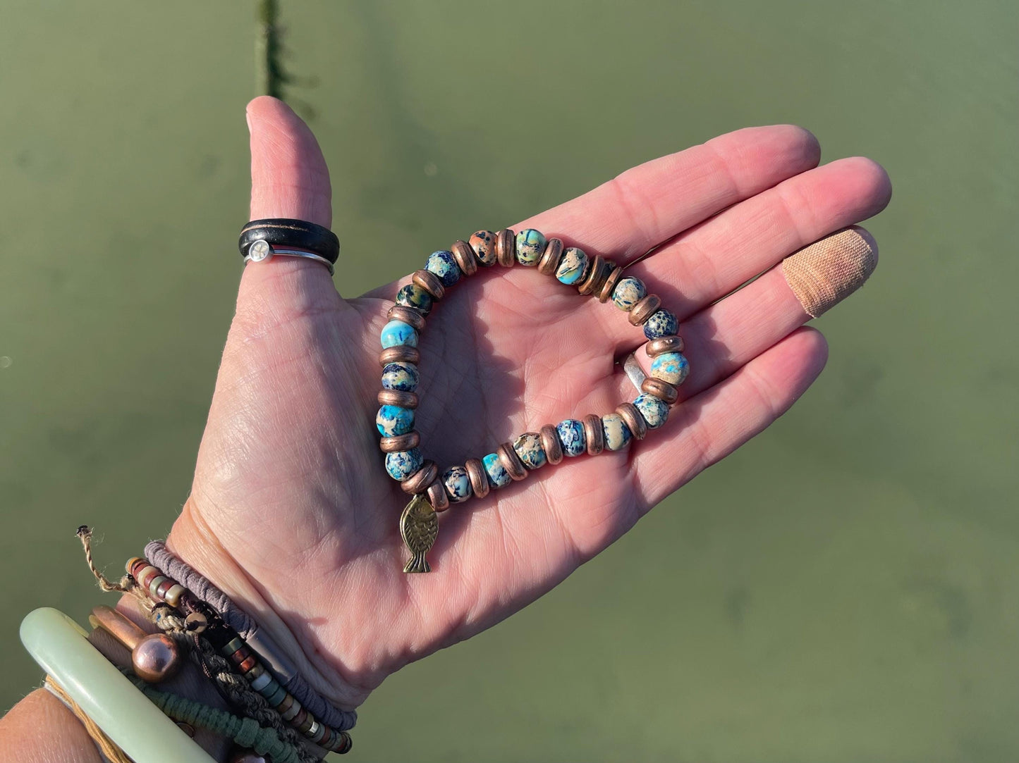 Ocean jasper gemstone bracelet, handmade gift for him or her. Ethical jewellery, handmade unique jewellery. Unusual gifts for women