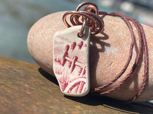Recycled necklace, sea pottery necklace, eco friendly gift for her. Handmade necklace, ethical jewellery, pink necklace, earthy jewellery
