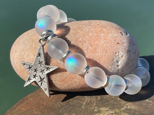 Rainbow bracelet, Christmas bracelet, beaded shimmery bracelet, star bracelet, handmade bracelet, glass bracelet, congratulations gift.