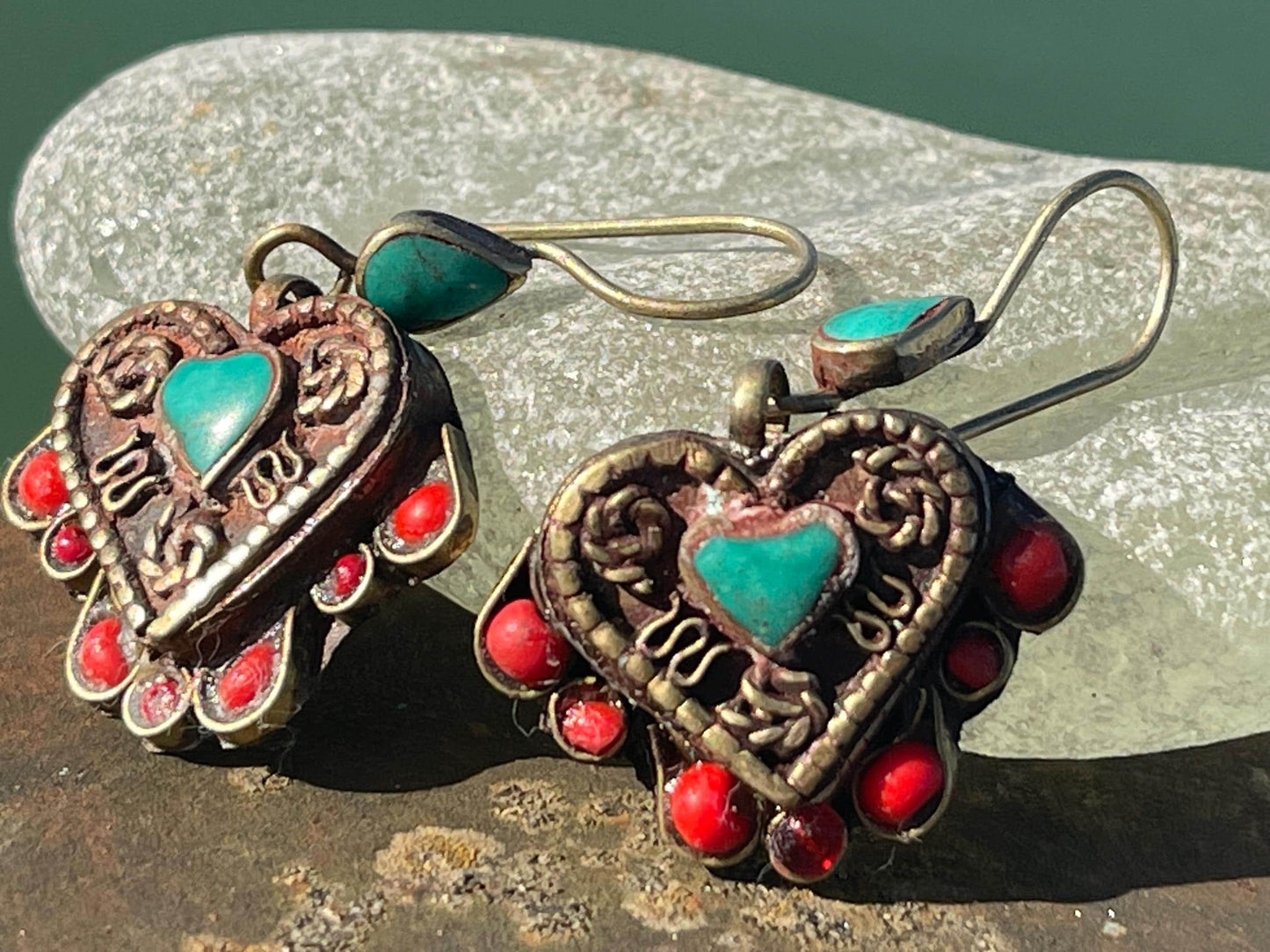 Gypsy jewellery, vintage heart earrings, heart jewellery, ethical jewellery, gypsy earrings, romantic gifts, eco friendly jewellery