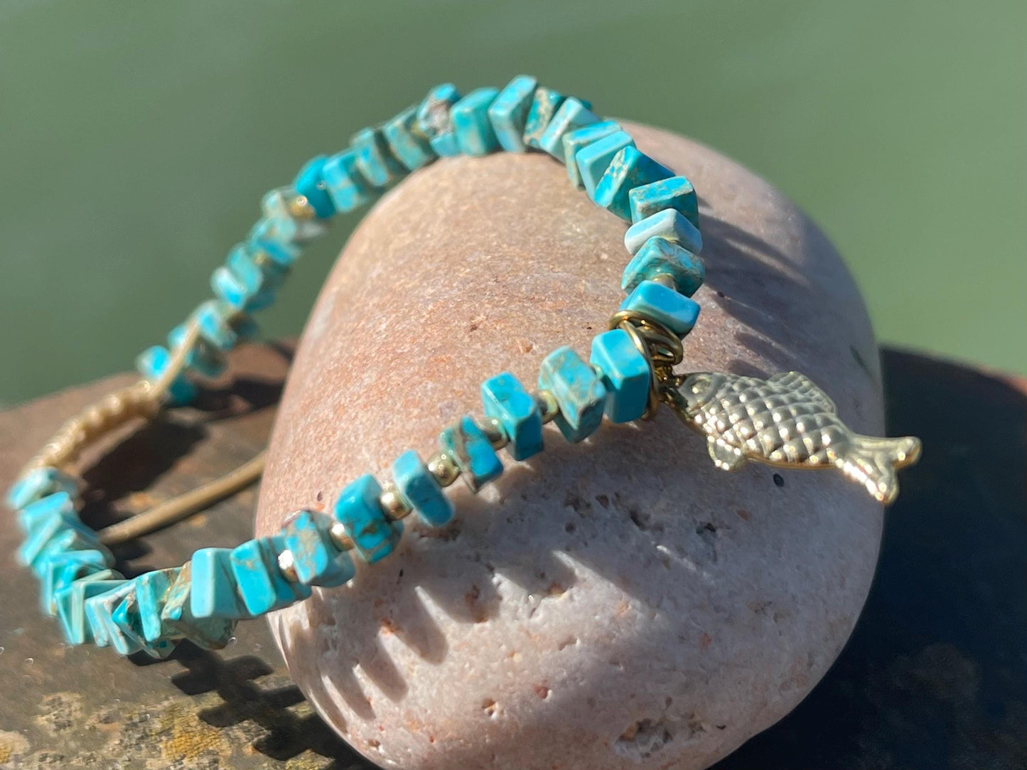 Adjustable gold and blue jasper gemstone bracelet, handmade gift for him or her. Ethical jewellery, handmade unique jewellery.