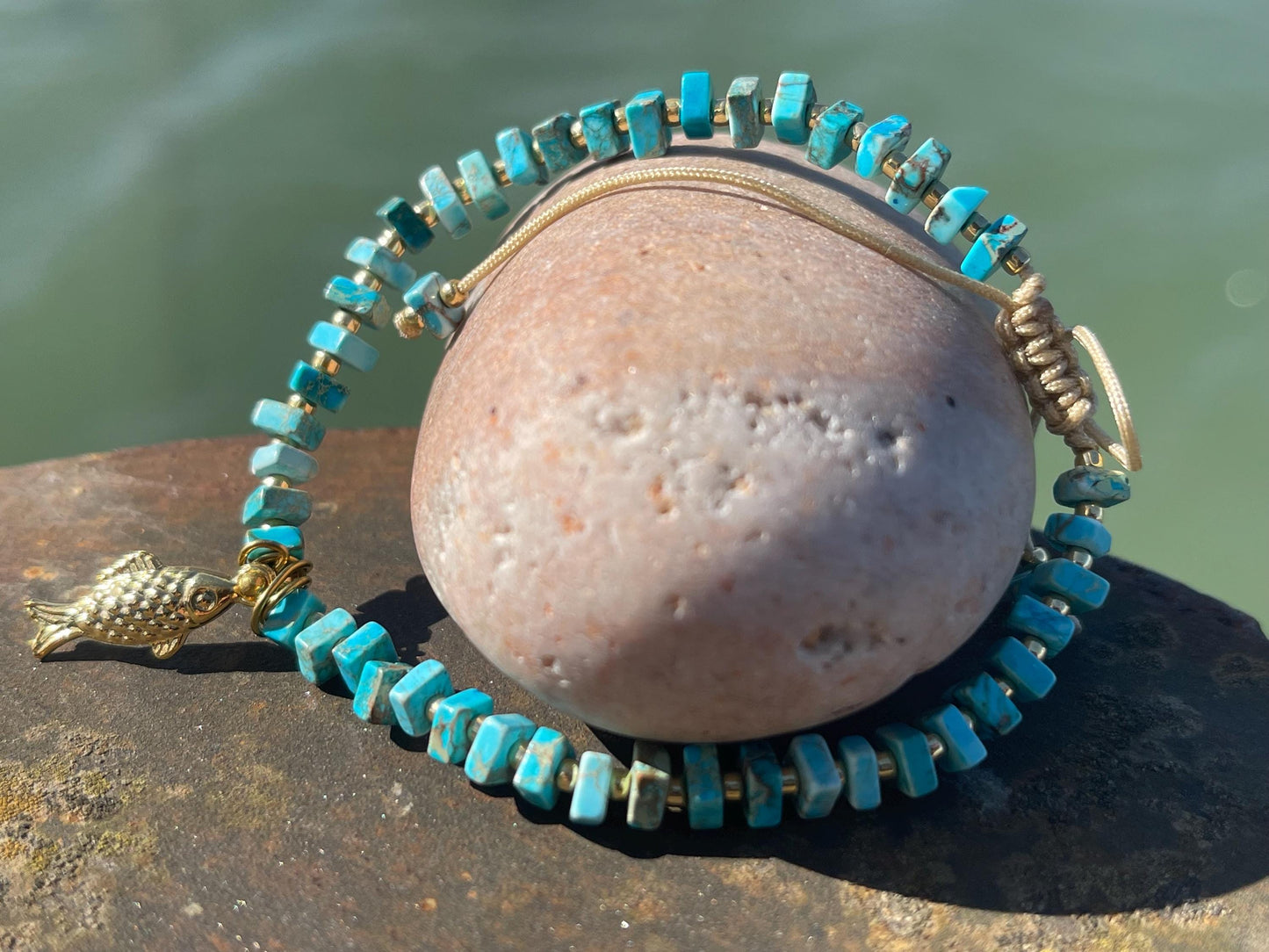 Adjustable gold and blue jasper gemstone bracelet, handmade gift for him or her. Ethical jewellery, handmade unique jewellery.