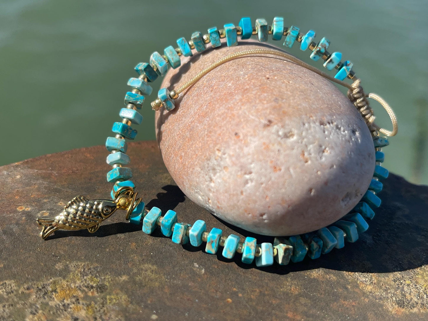 Adjustable gold and blue jasper gemstone bracelet, handmade gift for him or her. Ethical jewellery, handmade unique jewellery.