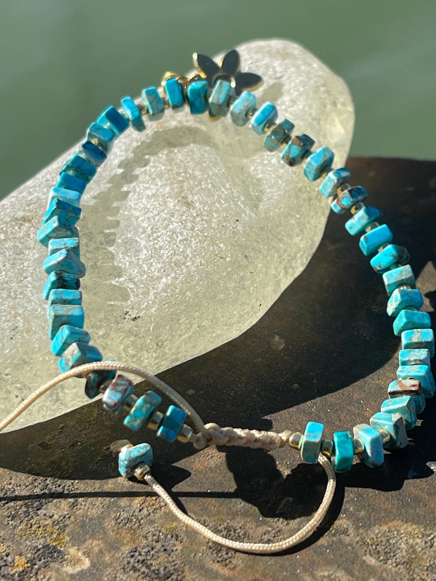 Adjustable gold and blue jasper gemstone bracelet, handmade gift for him or her. Ethical jewellery, handmade unique jewellery.