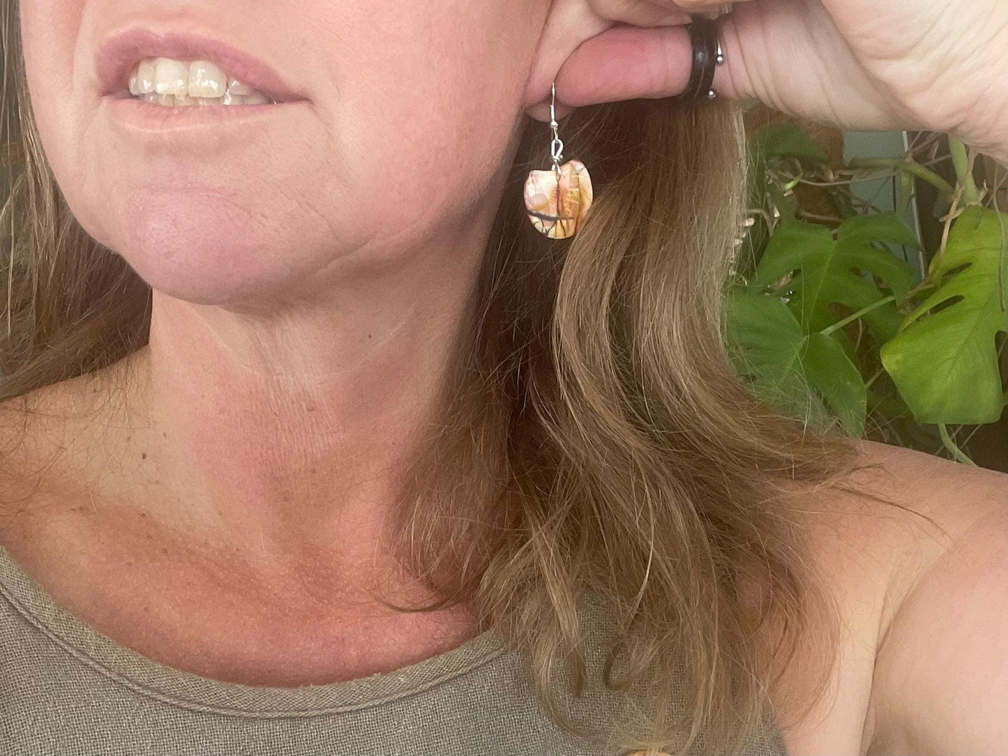 Mookaite jasper gemstone earrings. Ethical jewellery, orange gemstone earrings. Stunning unique jewellery. Unique gifts. Unique earrings.