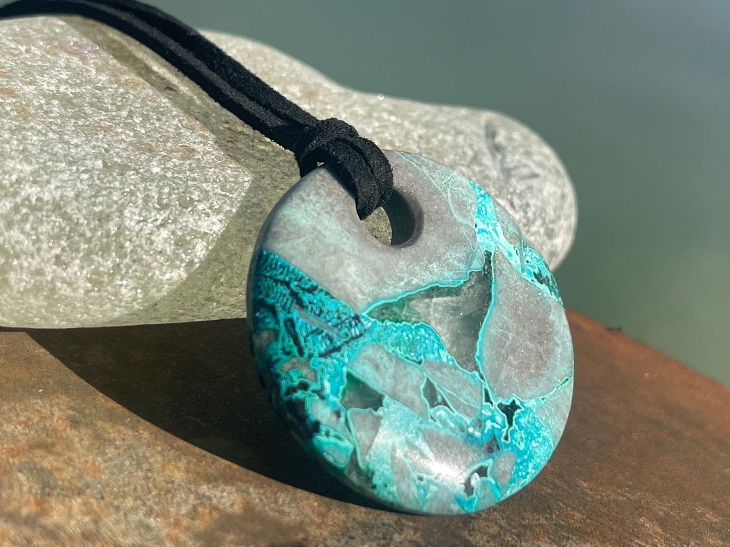 Chrysocolla gemstone necklace on recycled sterling silver. Ethical jewellery, green gemstone. Stunning unique jewellery. Unique gifts