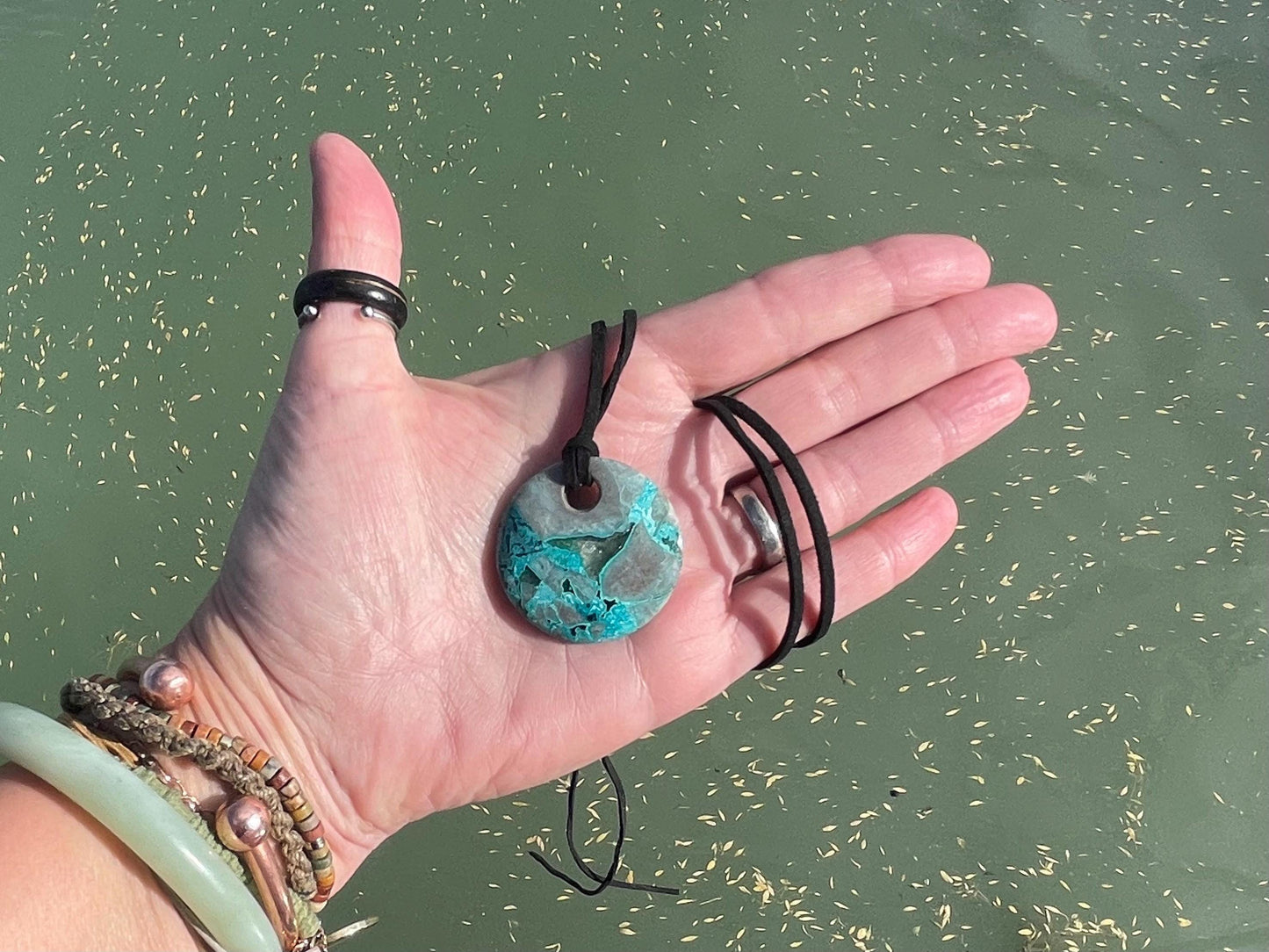 Chrysocolla gemstone necklace on recycled sterling silver. Ethical jewellery, green gemstone. Stunning unique jewellery. Unique gifts