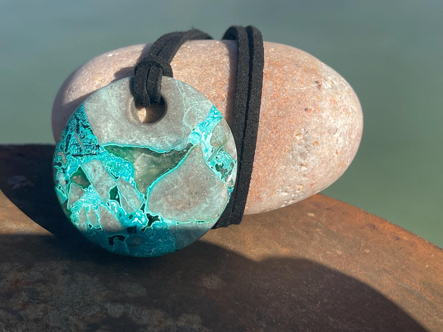 Chrysocolla gemstone necklace on recycled sterling silver. Ethical jewellery, green gemstone. Stunning unique jewellery. Unique gifts