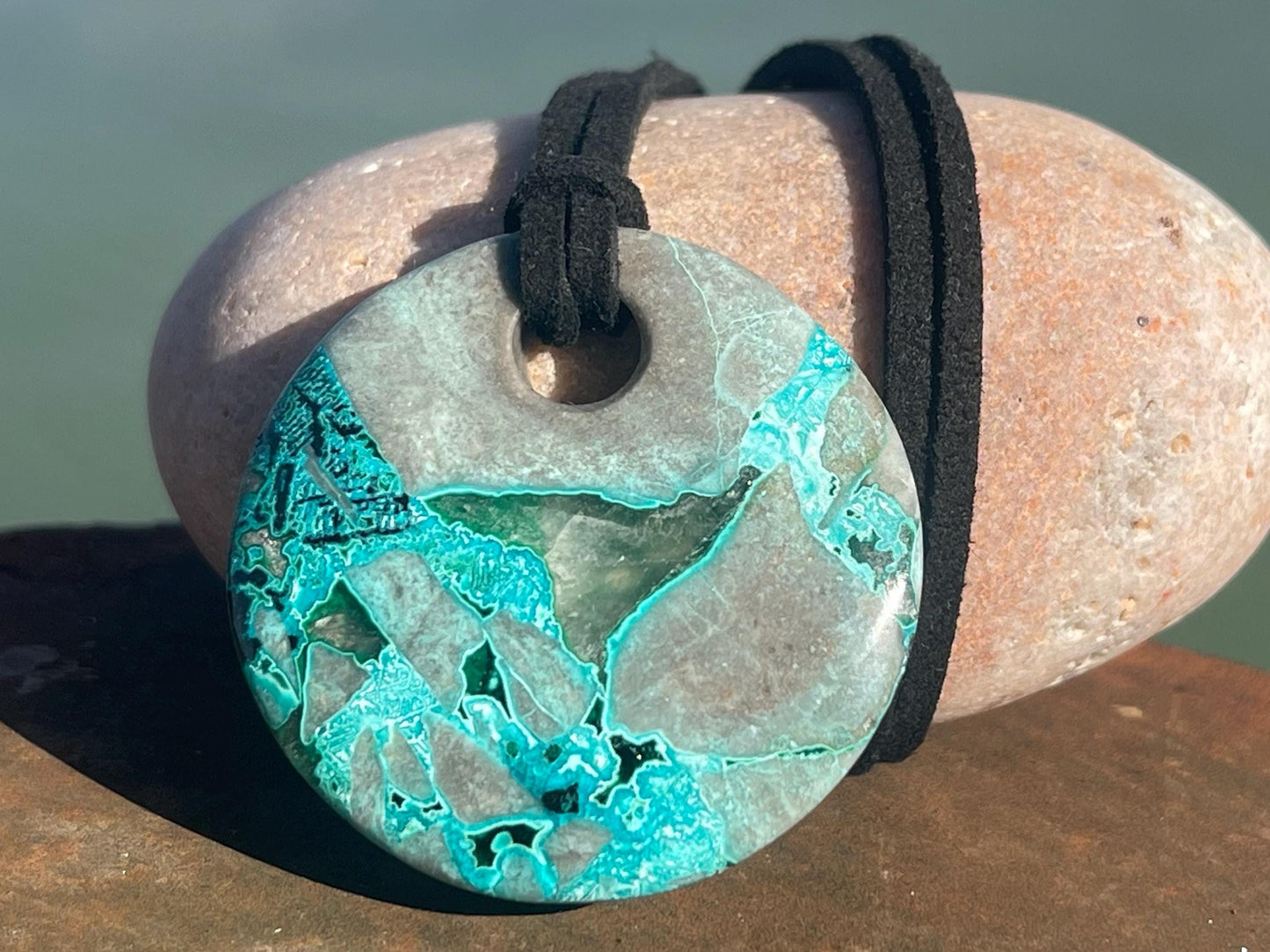 Chrysocolla gemstone necklace on recycled sterling silver. Ethical jewellery, green gemstone. Stunning unique jewellery. Unique gifts