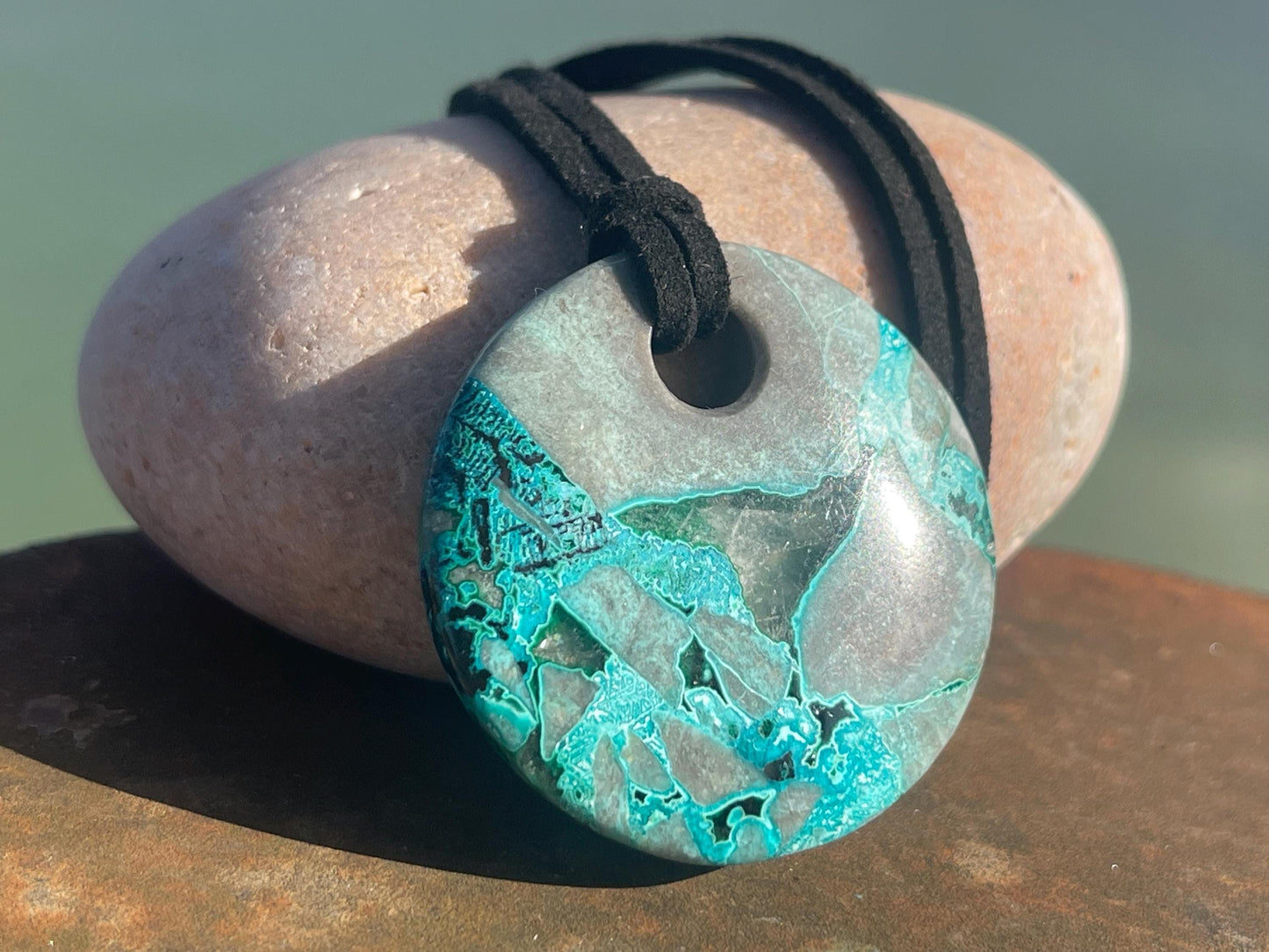 Chrysocolla gemstone necklace on recycled sterling silver. Ethical jewellery, green gemstone. Stunning unique jewellery. Unique gifts