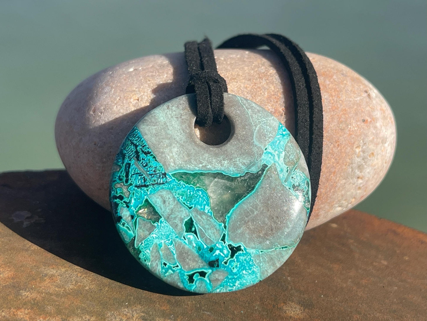 Chrysocolla gemstone necklace on recycled sterling silver. Ethical jewellery, green gemstone. Stunning unique jewellery. Unique gifts