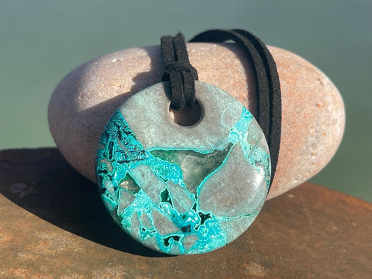 Chrysocolla gemstone necklace on recycled sterling silver. Ethical jewellery, green gemstone. Stunning unique jewellery. Unique gifts