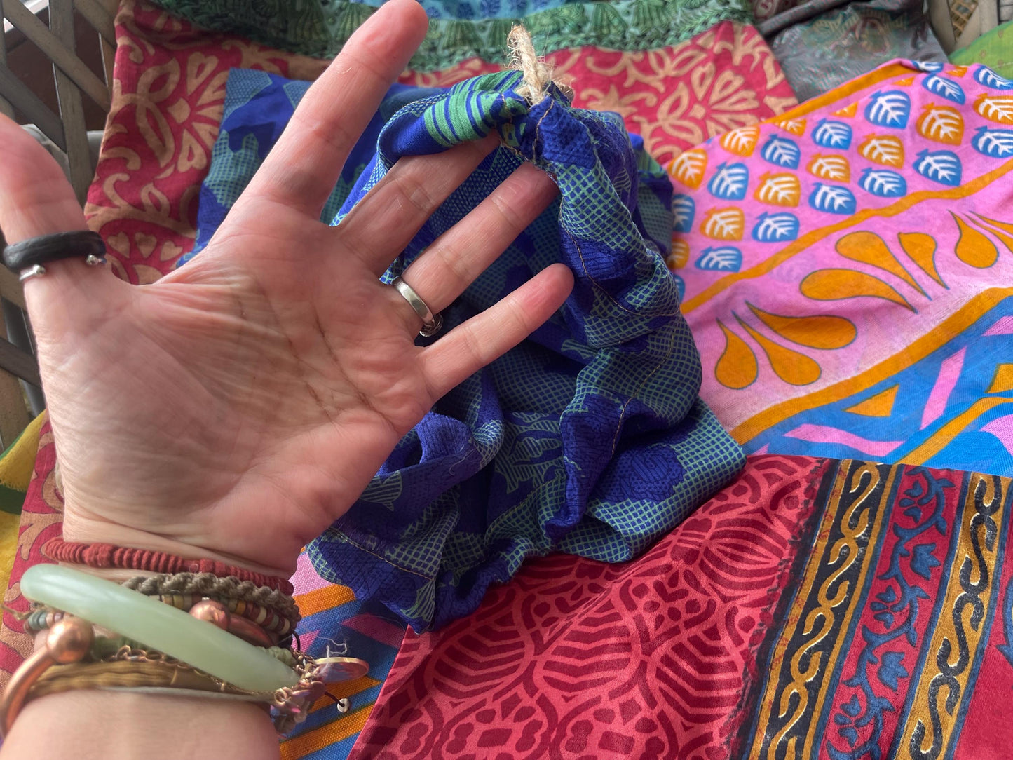 Large recycled sari bags. Alternative eco friendly wrapping option. Recycled bags for gifts. Recycled gift bags. Ethical draw string bags.