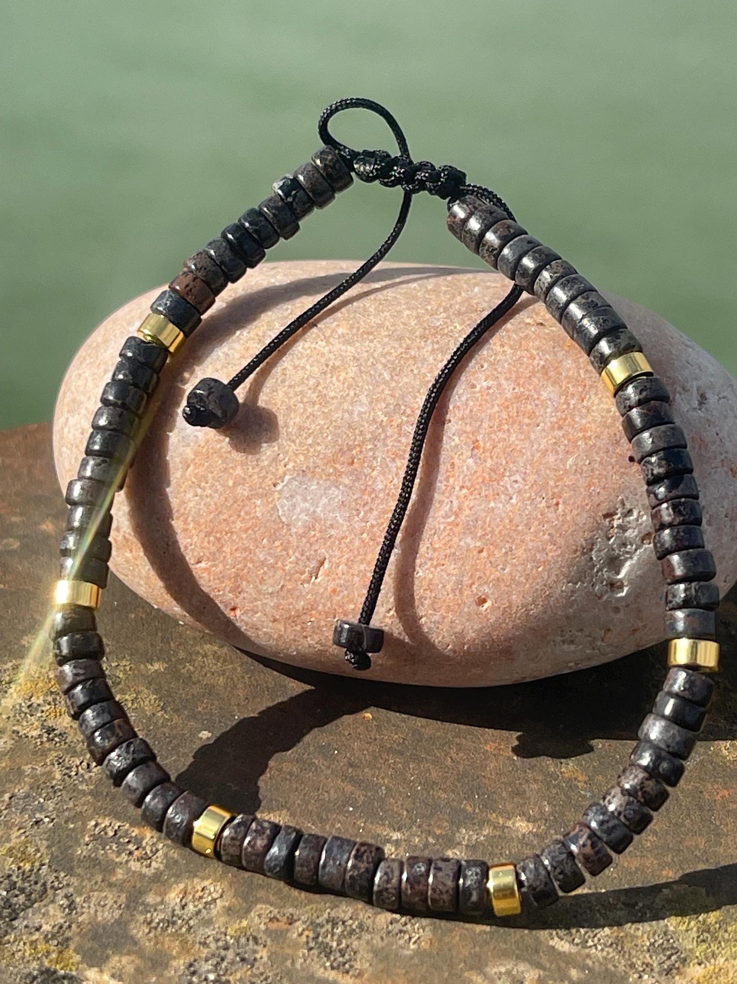 Adjustable black jasper gemstone bracelet, handmade gift for him or her. Ethical jewellery, handmade unique jewellery.