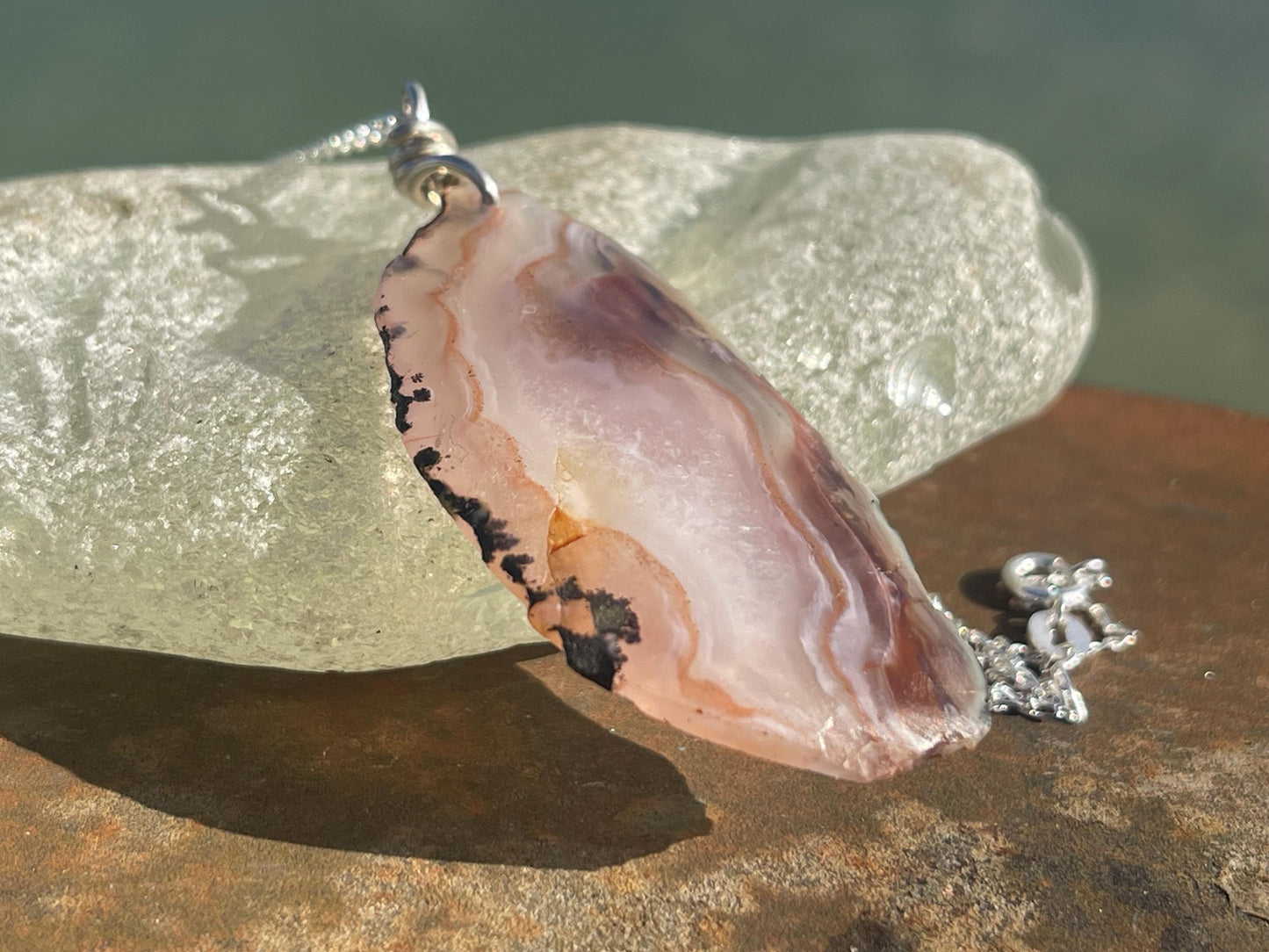 Agate necklace, ethical jewellery, bohemian necklace, unusual jewellery, agate pendant, white gemstone necklace. Boho jewellery