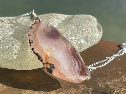Agate necklace, ethical jewellery, bohemian necklace, unusual jewellery, agate pendant, white gemstone necklace. Boho jewellery