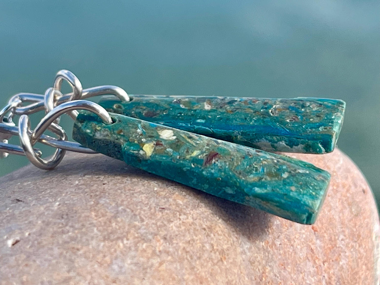 Blue opal nugget earrings on recycled sterling silver. Handmade unusual earrings. Boho earrings. Uniqie jewellery.