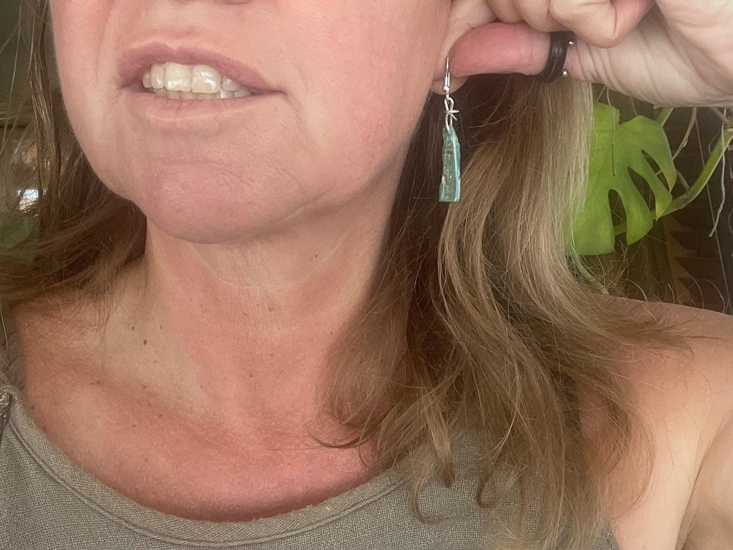 Blue opal nugget earrings on recycled sterling silver. Handmade unusual earrings. Boho earrings. Uniqie jewellery.