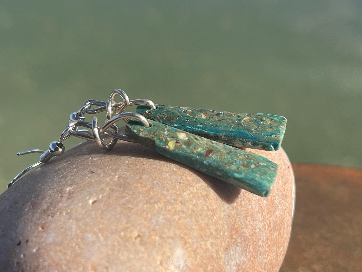 Blue opal nugget earrings on recycled sterling silver. Handmade unusual earrings. Boho earrings. Uniqie jewellery.