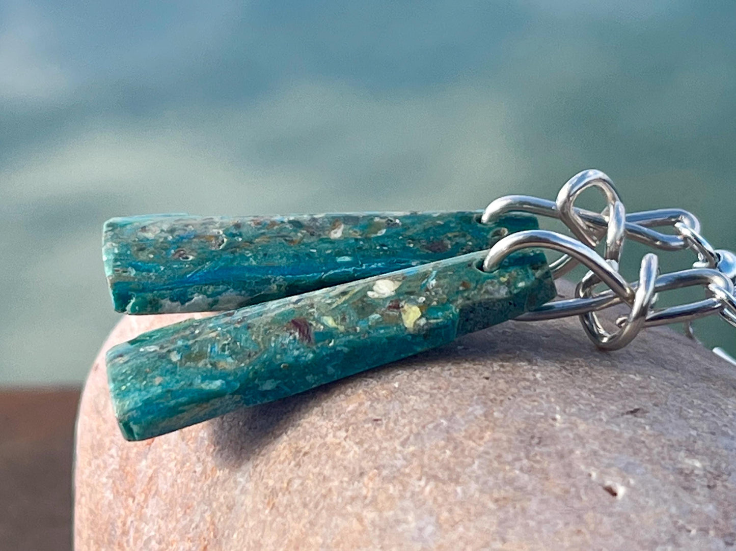 Blue opal nugget earrings on recycled sterling silver. Handmade unusual earrings. Boho earrings. Uniqie jewellery.