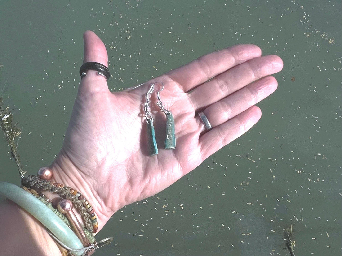 Blue opal nugget earrings on recycled sterling silver. Handmade unusual earrings. Boho earrings. Uniqie jewellery.