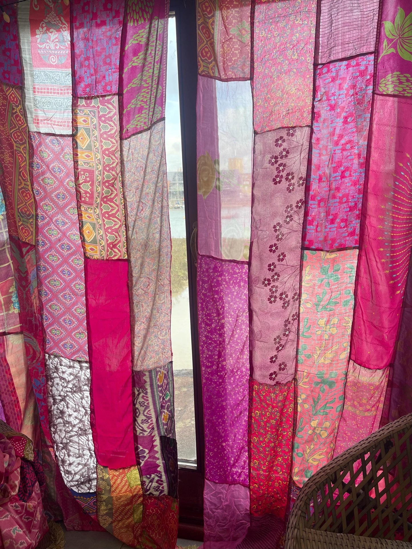 Handmade pink curtains, Recycled Vintage Curtains, Boho Style, Ethical Furnishings, Romantic Gift, Unique Home decor, eco friendly curtain