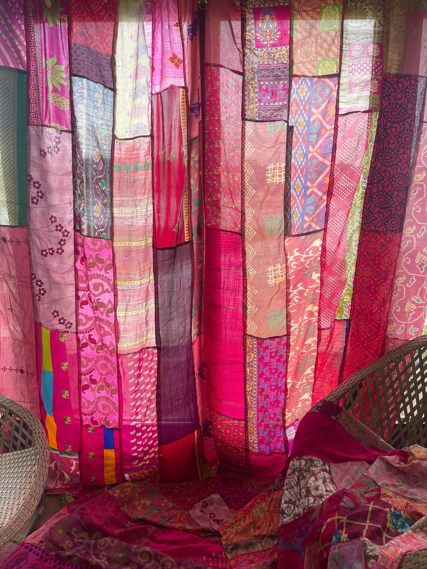 Handmade pink curtains, Recycled Vintage Curtains, Boho Style, Ethical Furnishings, Romantic Gift, Unique Home decor, eco friendly curtain