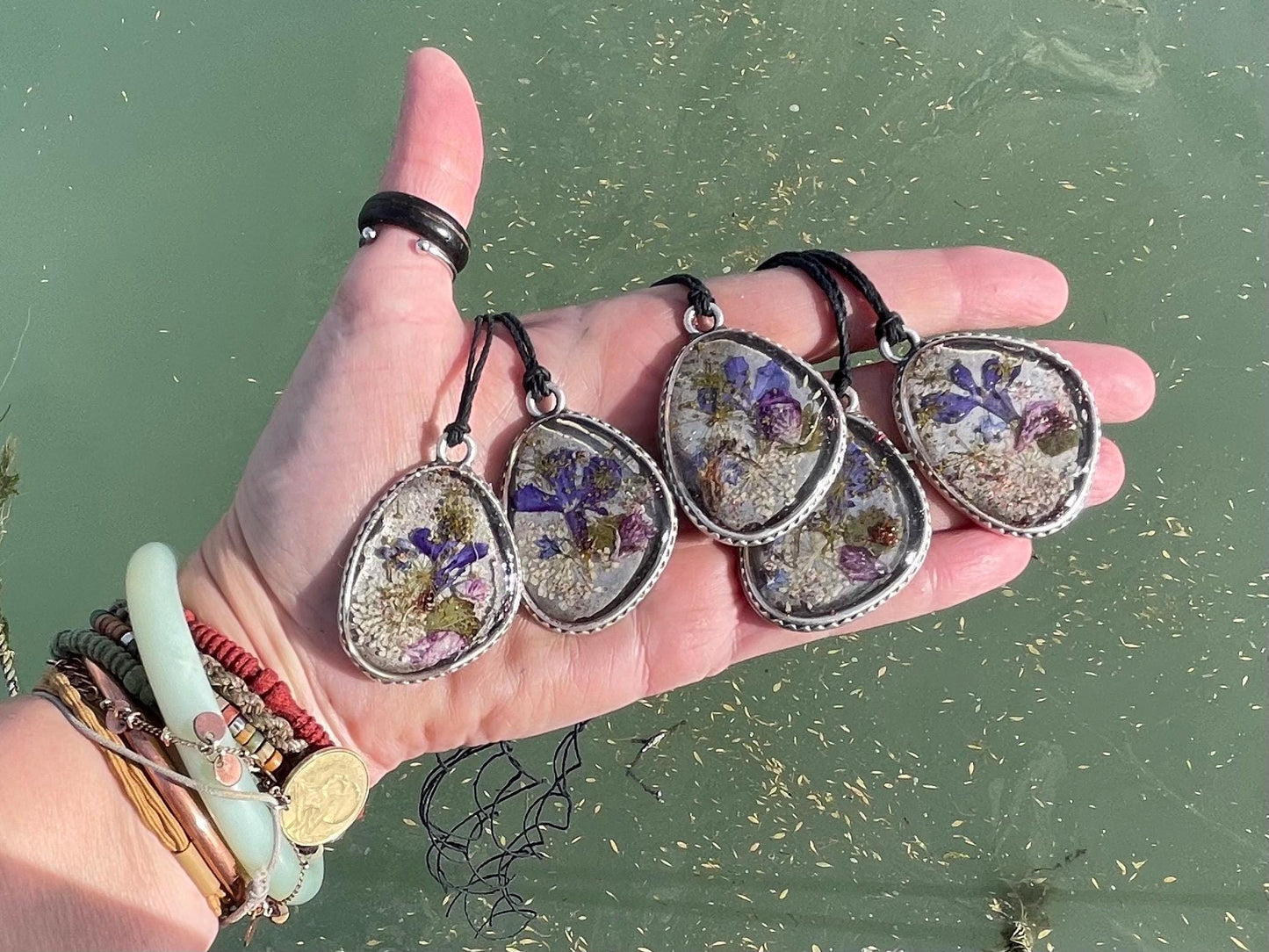 Flower necklace, ethical jewellery, violet necklace, handmade necklace, boho jewellery, gift for her flower pendant, handmade boho necklace