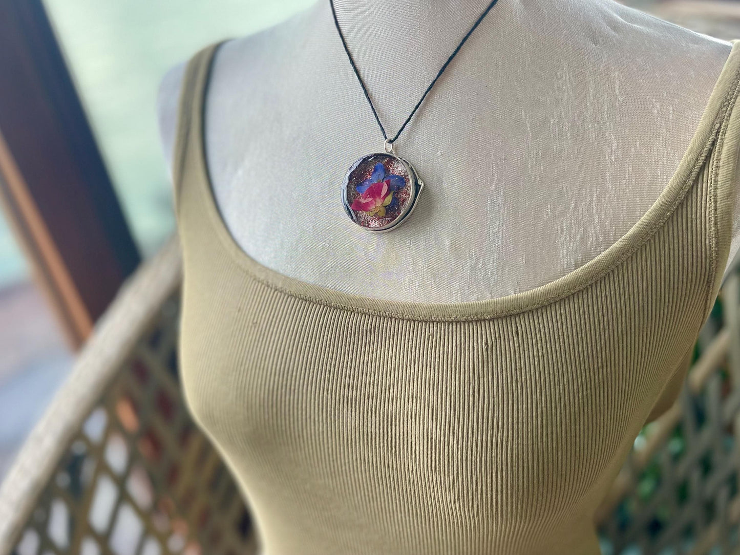 Flower necklace, ethical jewellery, rose necklace, handmade necklace, boho jewellery, gift for her flower pendant, handmade boho necklace