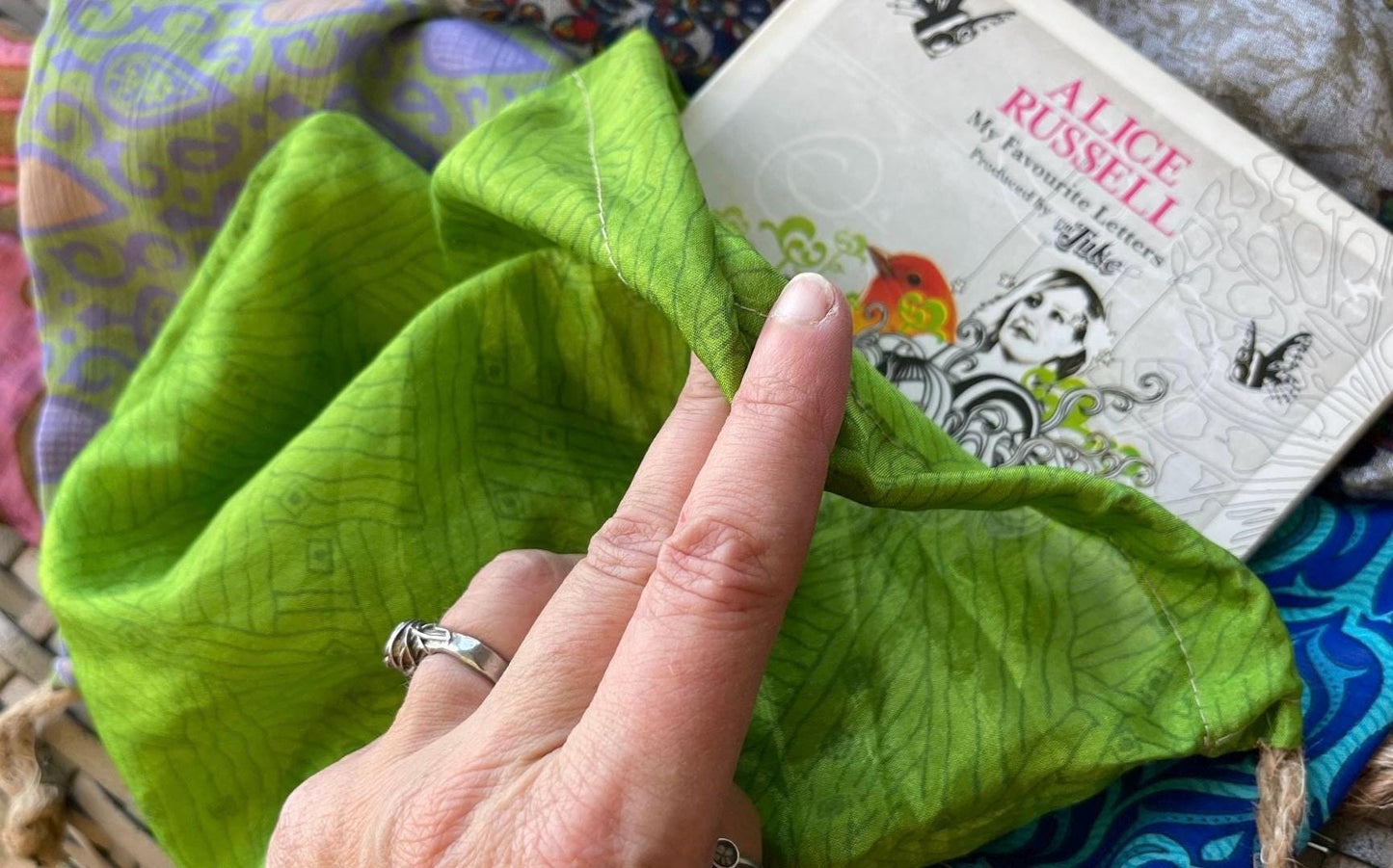 Small & medium recycled sari bags. Eco friendly wrapping option. Recycled bags for gifts. Recycled gift bags. Ethical draw string bags.