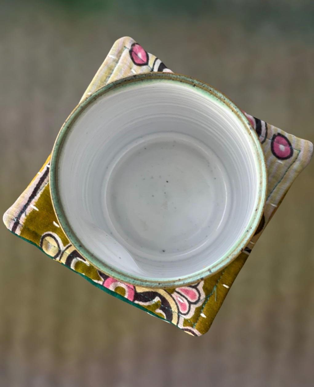 4 Recycled coasters. Eco friendly coasters made from vintage throws. Colourful home decor. Recycled cup matts. Washable and colourful