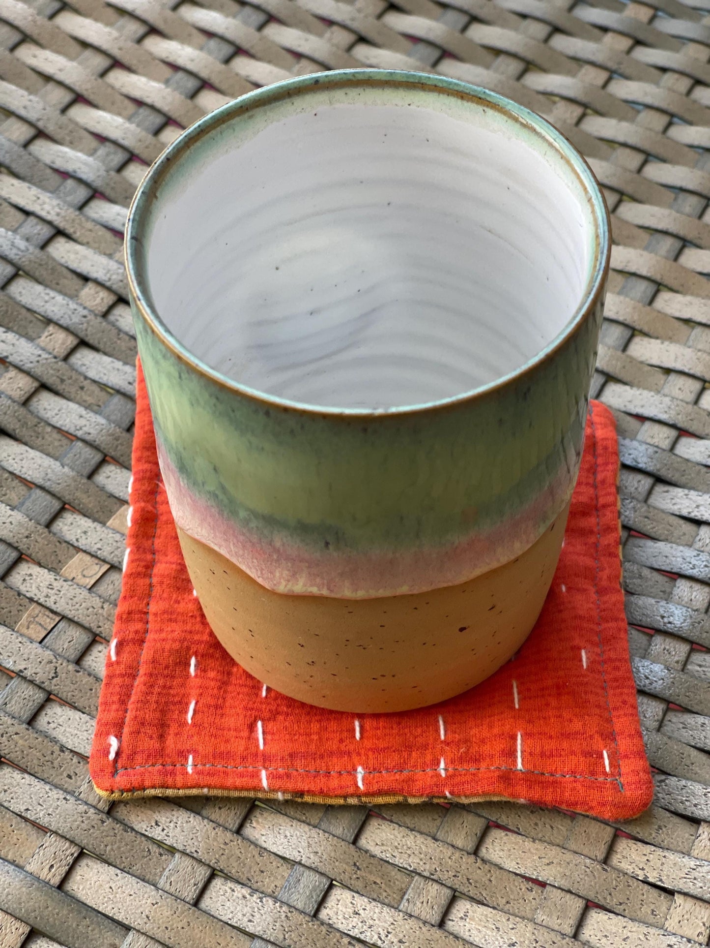 4 Recycled coasters. Eco friendly coasters made from vintage throws. Colourful home decor. Recycled cup matts. Washable and colourful