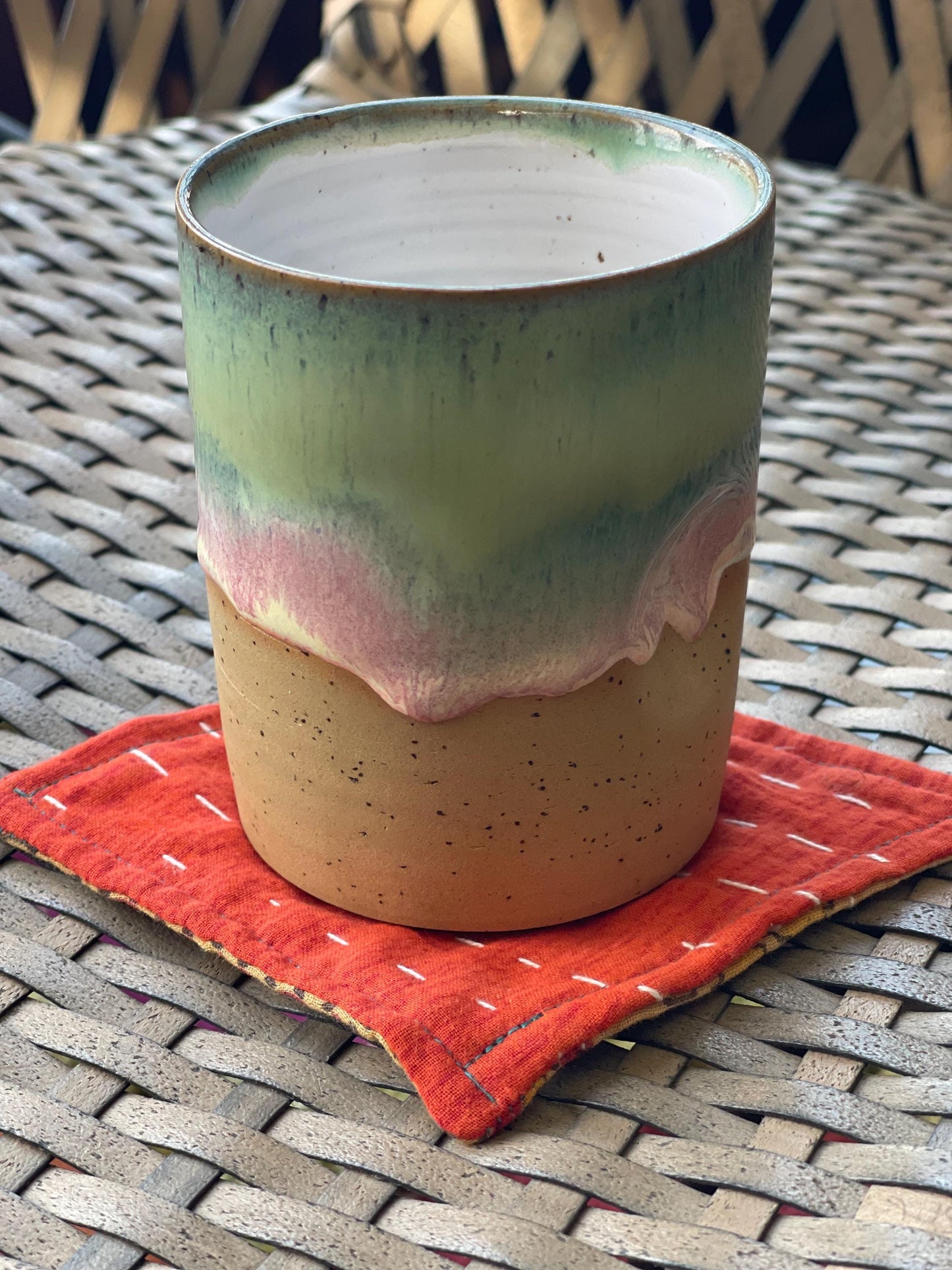 4 Recycled coasters. Eco friendly coasters made from vintage throws. Colourful home decor. Recycled cup matts. Washable and colourful