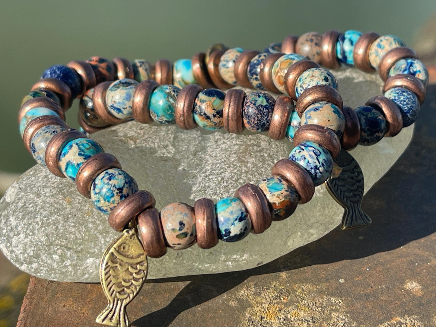 Ocean jasper gemstone bracelet, handmade gift for him or her. Ethical jewellery, handmade unique jewellery. Unusual gifts for women