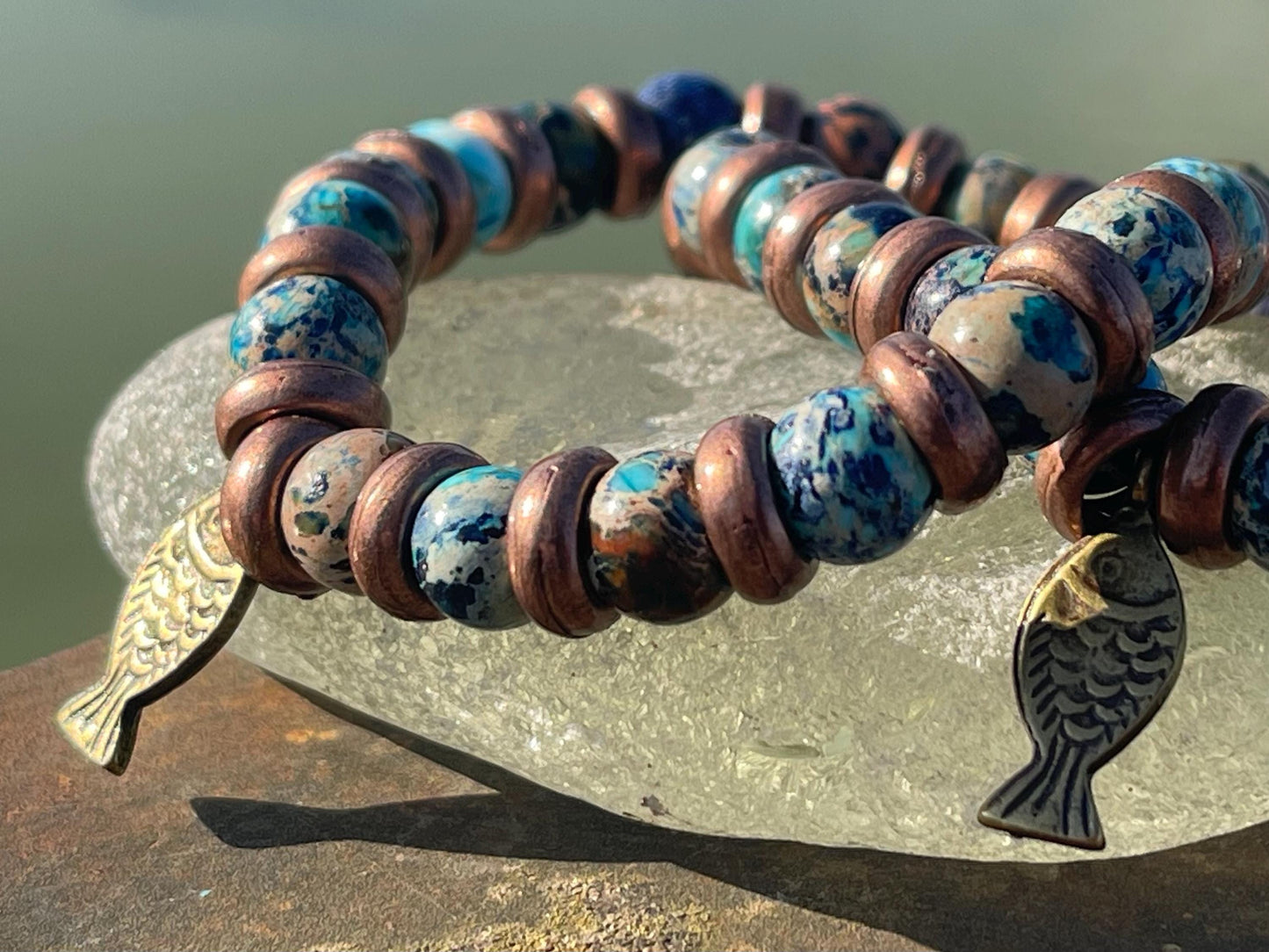 Ocean jasper gemstone bracelet, handmade gift for him or her. Ethical jewellery, handmade unique jewellery. Unusual gifts for women