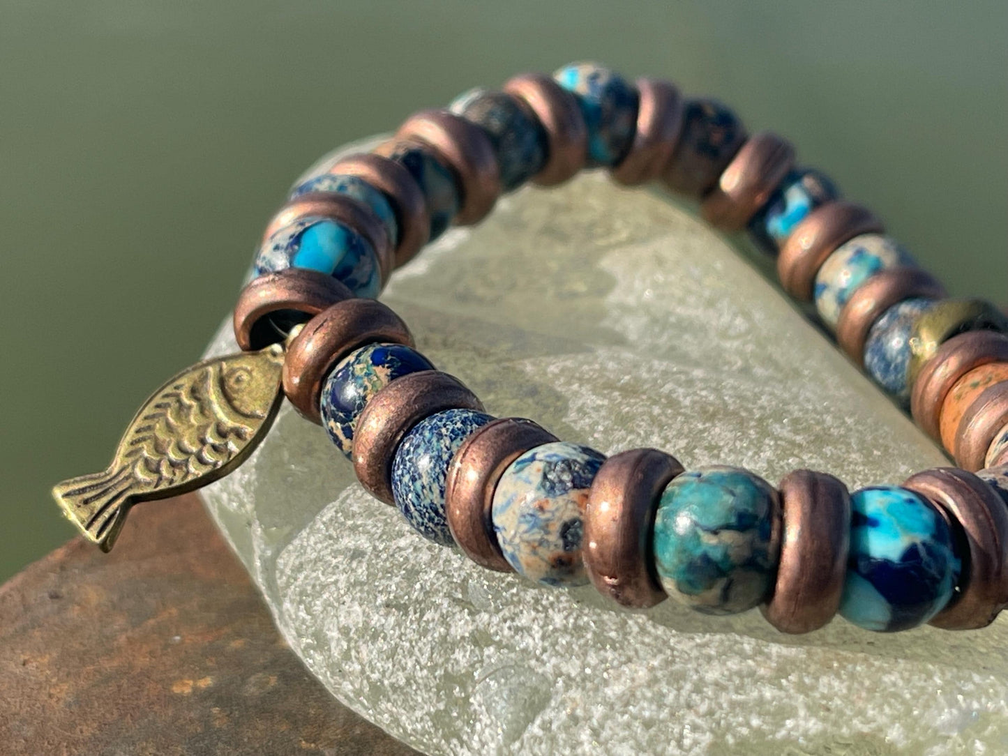 Ocean jasper gemstone bracelet, handmade gift for him or her. Ethical jewellery, handmade unique jewellery. Unusual gifts for women