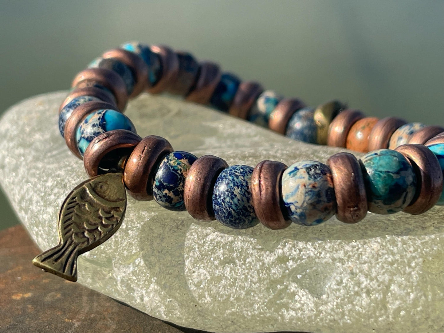 Ocean jasper gemstone bracelet, handmade gift for him or her. Ethical jewellery, handmade unique jewellery. Unusual gifts for women