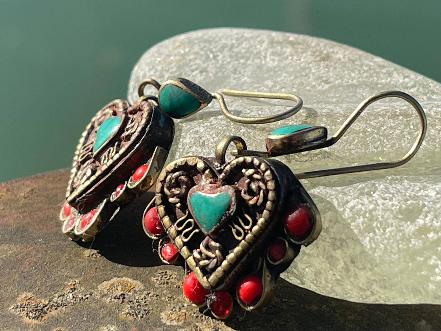 Gypsy jewellery, vintage heart earrings, heart jewellery, ethical jewellery, gypsy earrings, romantic gifts, eco friendly jewellery