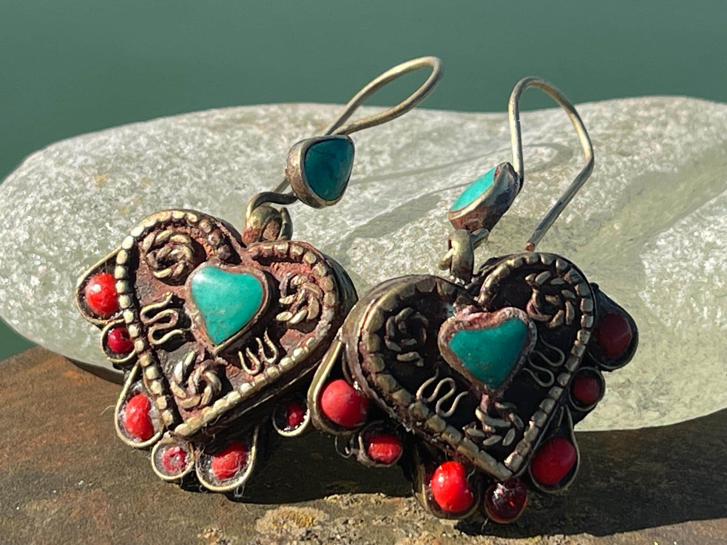 Gypsy jewellery, vintage heart earrings, heart jewellery, ethical jewellery, gypsy earrings, romantic gifts, eco friendly jewellery