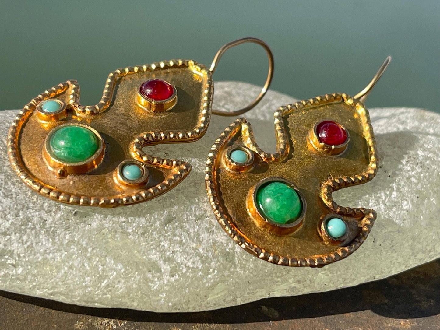 Gypsy jewellery, gold vintage earrings, red jewellery, ethical jewellery, gypsy earrings, romantic gifts, eco friendly jewellery