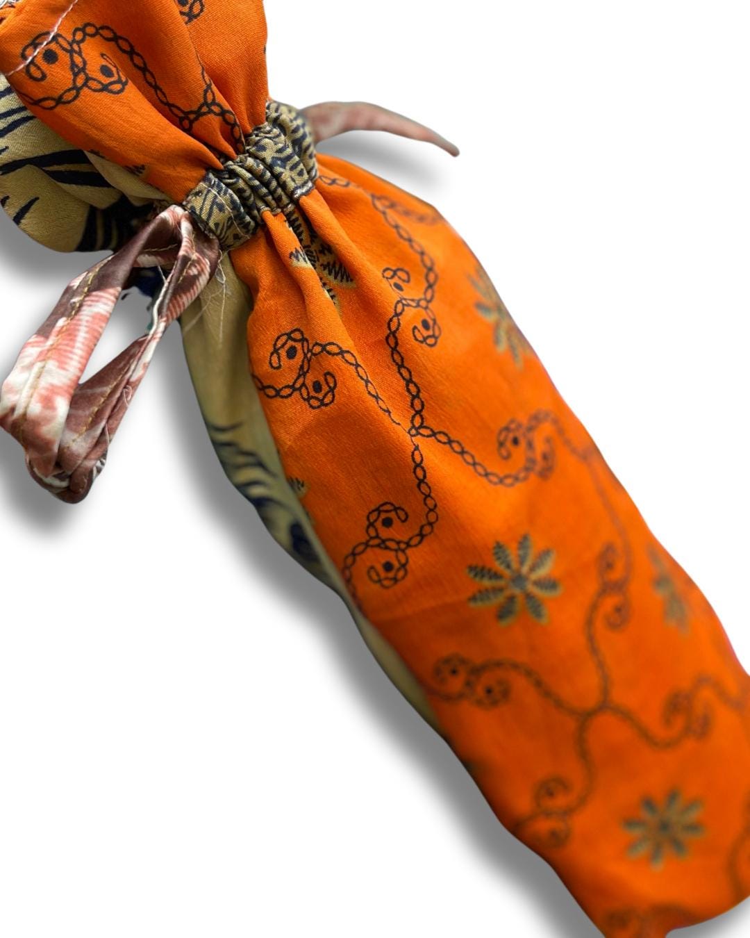 4 recycled sari bottle bags. Eco friendly bottle bags. Recycled bags for gifts. Recycled gift bags. Ethical draw string bags. Wine bags.