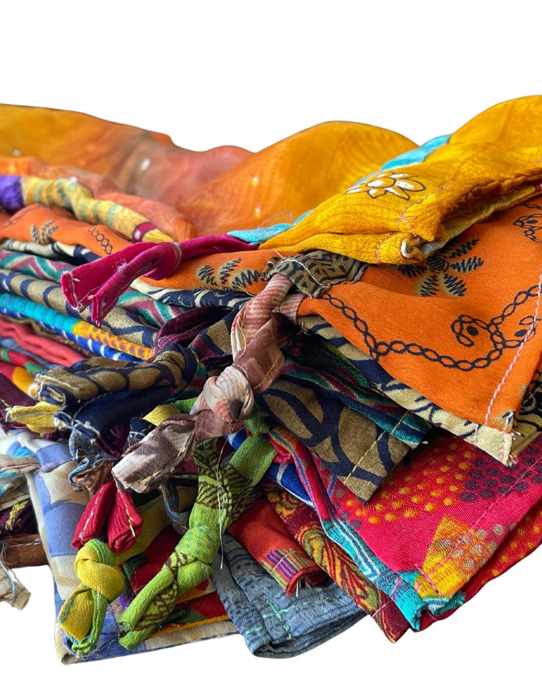 4 recycled sari bottle bags. Eco friendly bottle bags. Recycled bags for gifts. Recycled gift bags. Ethical draw string bags. Wine bags.
