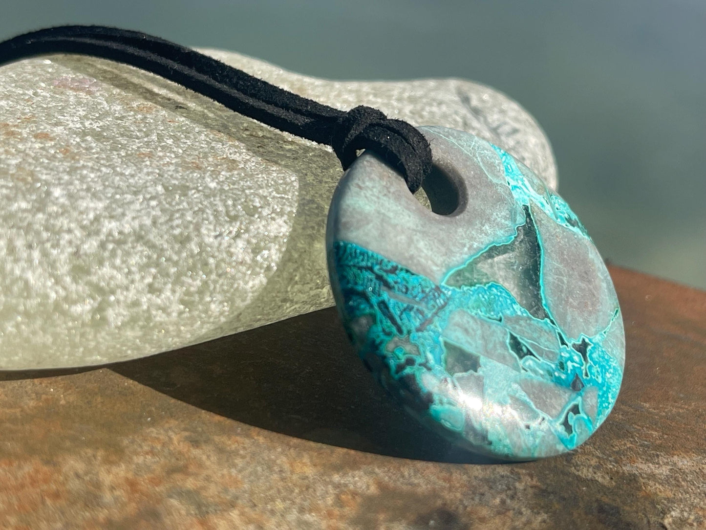 Chrysocolla gemstone necklace on recycled sterling silver. Ethical jewellery, green gemstone. Stunning unique jewellery. Unique gifts