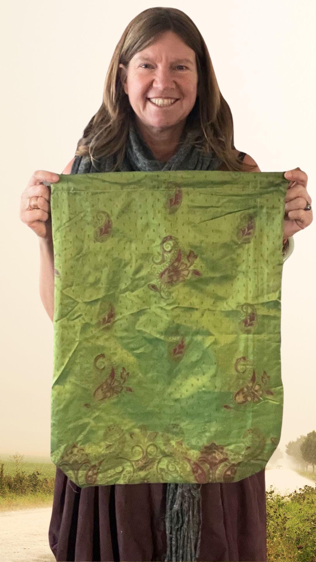 Large recycled sari bags. Alternative eco friendly wrapping option. Recycled bags for gifts. Recycled gift bags. Ethical draw string bags.