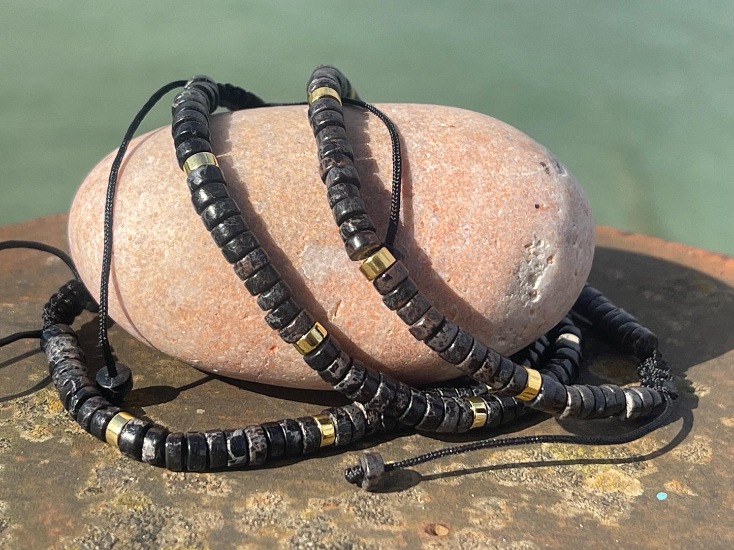 Adjustable black jasper gemstone bracelet, handmade gift for him or her. Ethical jewellery, handmade unique jewellery.