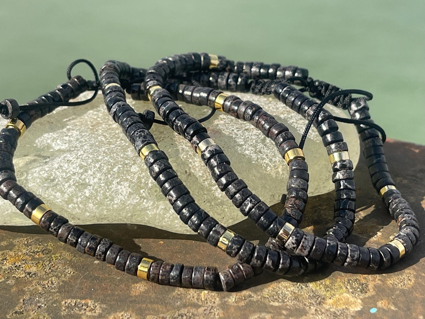 Adjustable black jasper gemstone bracelet, handmade gift for him or her. Ethical jewellery, handmade unique jewellery.